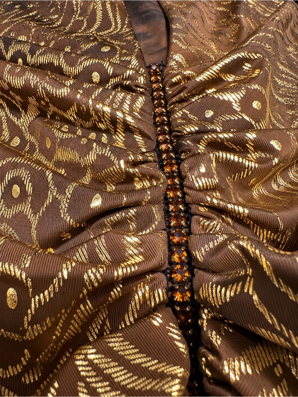 Vintage Ribkoff Trends Gold Metallic Ruched Rhinestone Party Top Size 8 - Picture 4 of 9